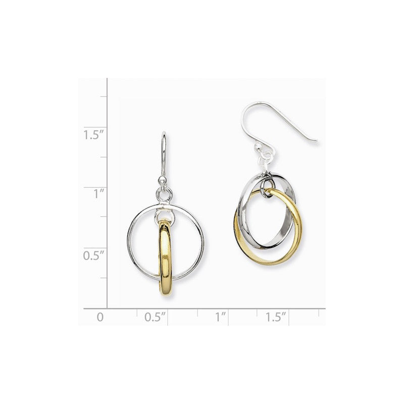 Quality Gold Sterling Silver and Gold-Plated Double Circle Dangle Earrings