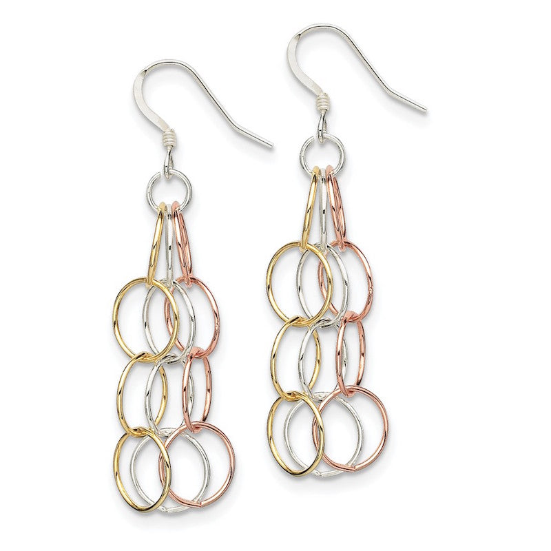 Quality Gold Sterling Silver Tri-colored Vermeil Polished Dangle Earrings