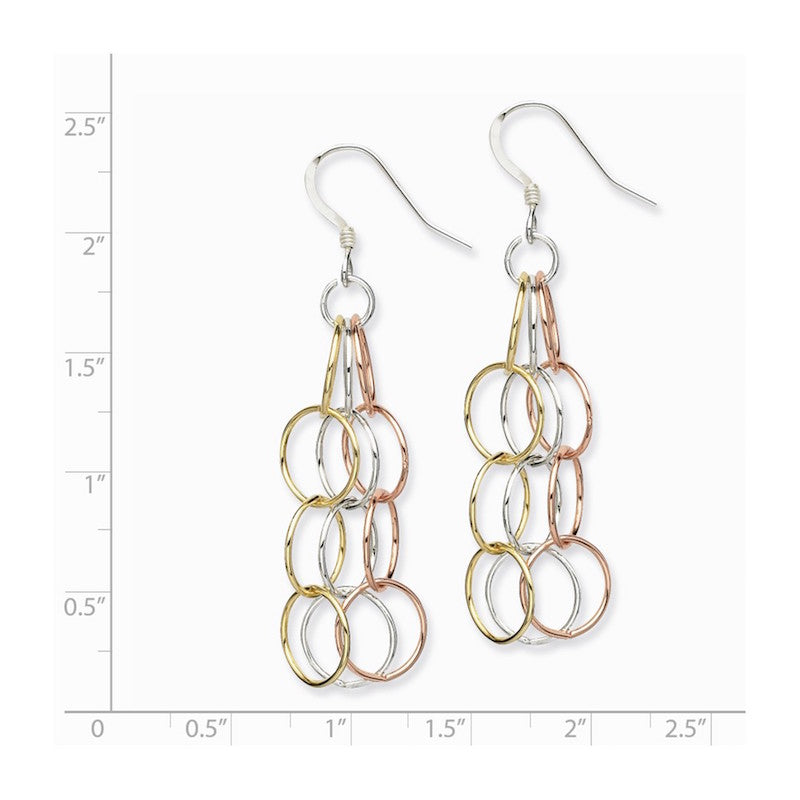 Quality Gold Sterling Silver Tri-colored Vermeil Polished Dangle Earrings