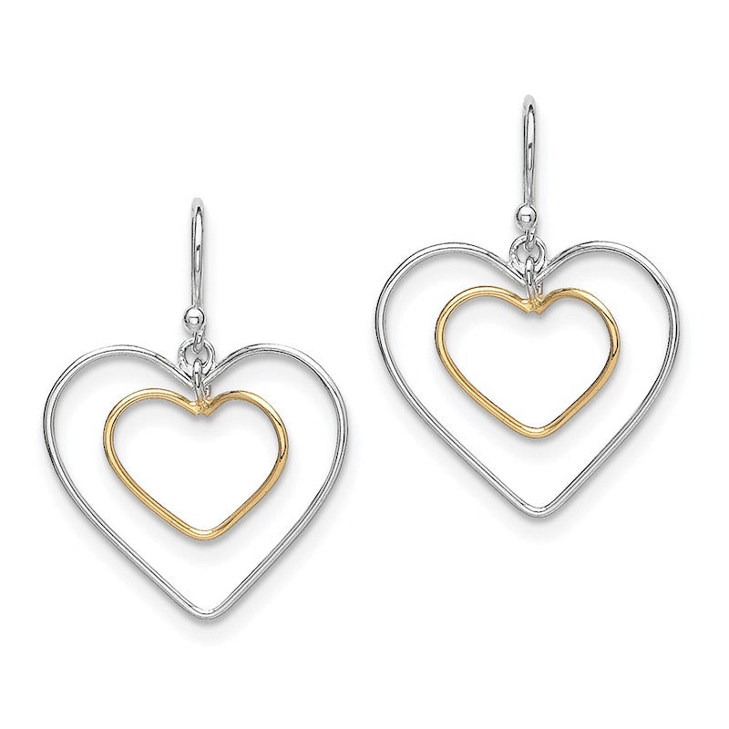 Quality Gold Sterling Silver Gold-Plated Double Heart Wire Dangle Earrings