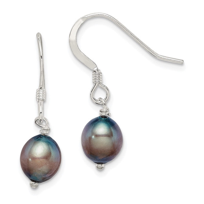 Quality Gold Sterling Silver Black FW Cultured Pearl Dangle Earrings