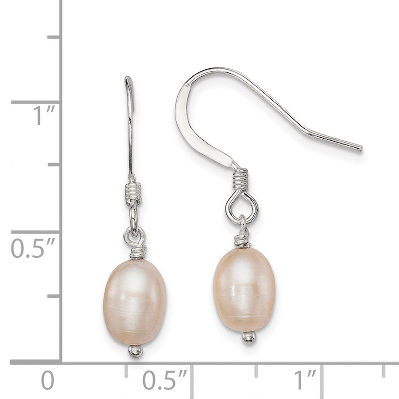 Quality Gold Sterling Silver Pink Cultured FW Pearl Dangle Earrings