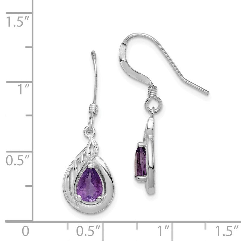 Quality Gold Sterling Silver & Amethyst Polished Fancy Dangle Earrings