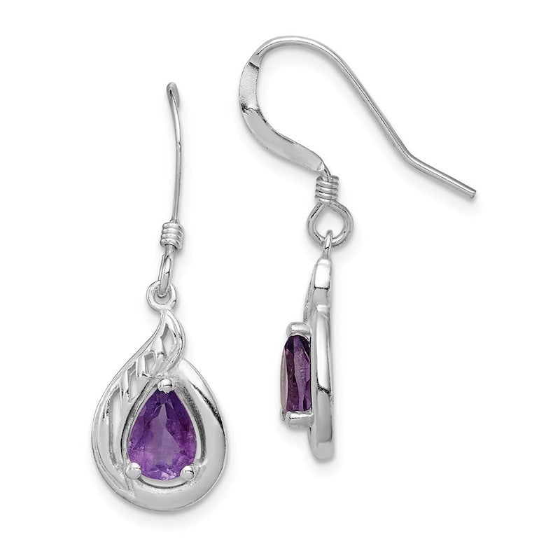 Quality Gold Sterling Silver & Amethyst Polished Fancy Dangle Earrings