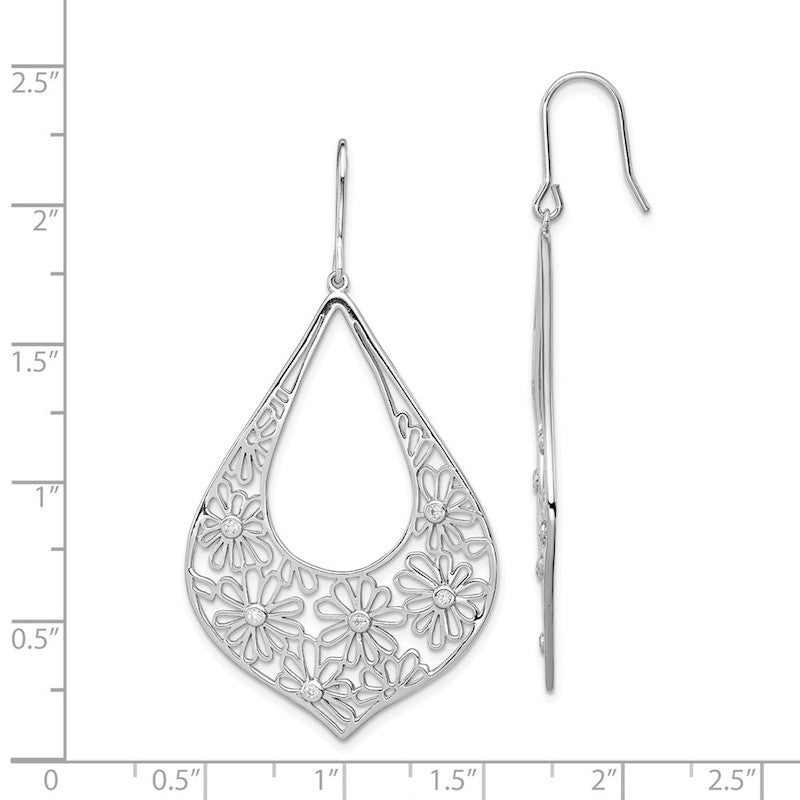 Quality Gold Sterling Silver Flowers CZ Teardrop Dangle Earrings