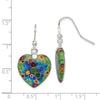 Quality Gold Sterling Silver Multicolored Glass Polished Heart Dangle Earrings