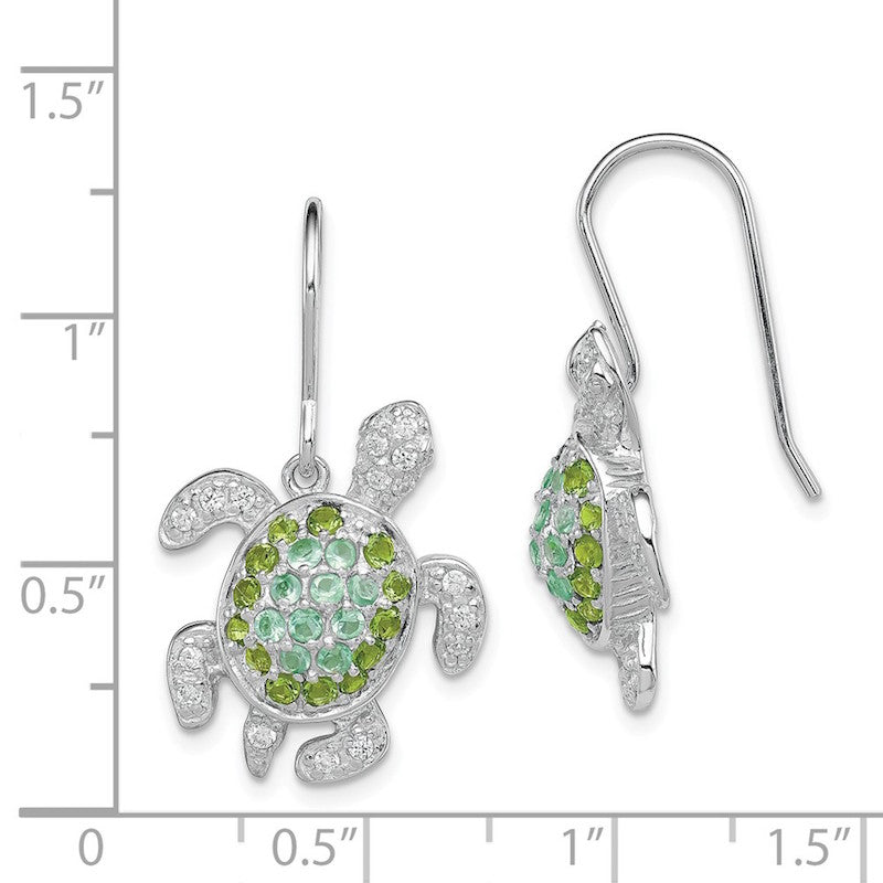 Quality Gold Sterling Silver Clear Green Blue CZ Turtle Rhodium-plated Dangle Earrings