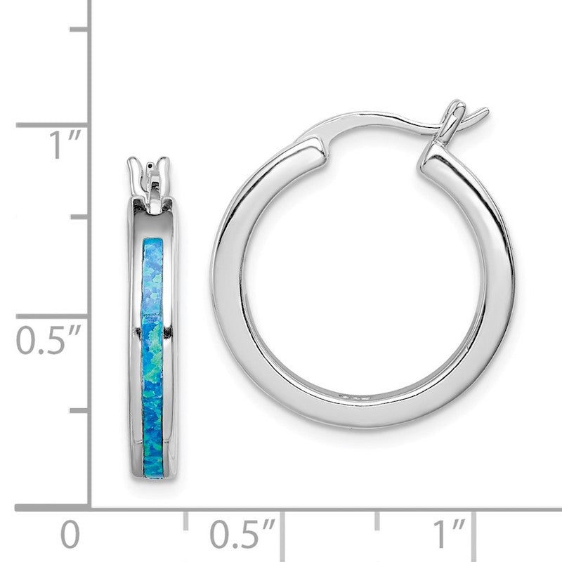 Quality Gold Sterling Silver Blue Opal Inlay Hoop Earrings