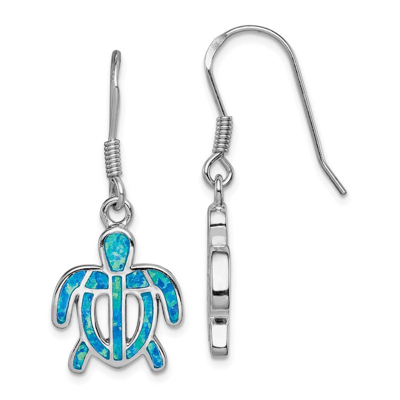 Quality Gold Sterling Silver Blue Opal Inlay Tortoise Dangle Earrings