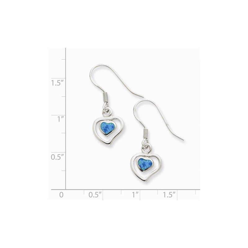 Quality Gold Sterling Silver Blue Opal Inlay Center Heart Dangle Earrings