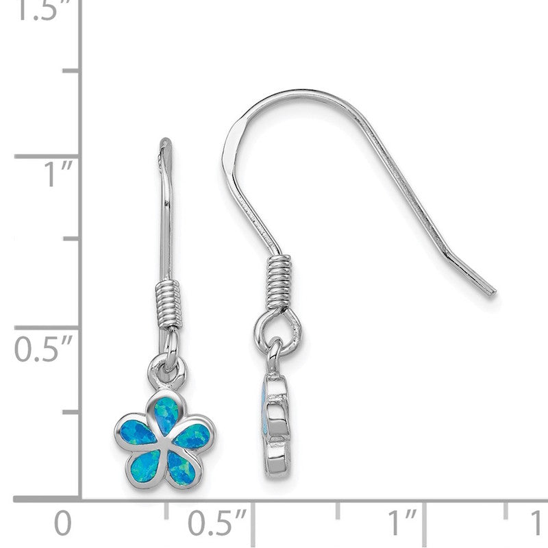 Quality Gold Sterling Silver Blue Opal Inlay Flower Dangle Earrings