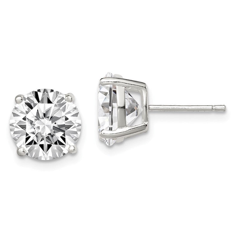 Quality Gold Sterling Silver 9mm Round Basket Set CZ Stud Earrings