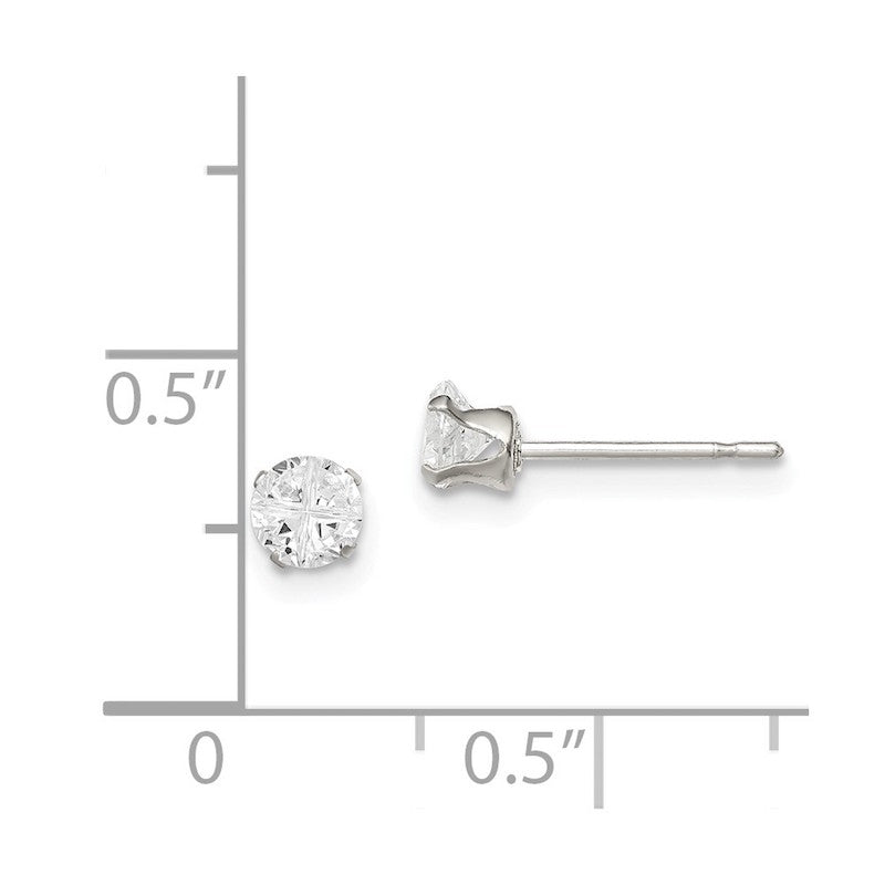 Quality Gold Sterling Silver 4mm Round Snap Set CZ Stud Earrings