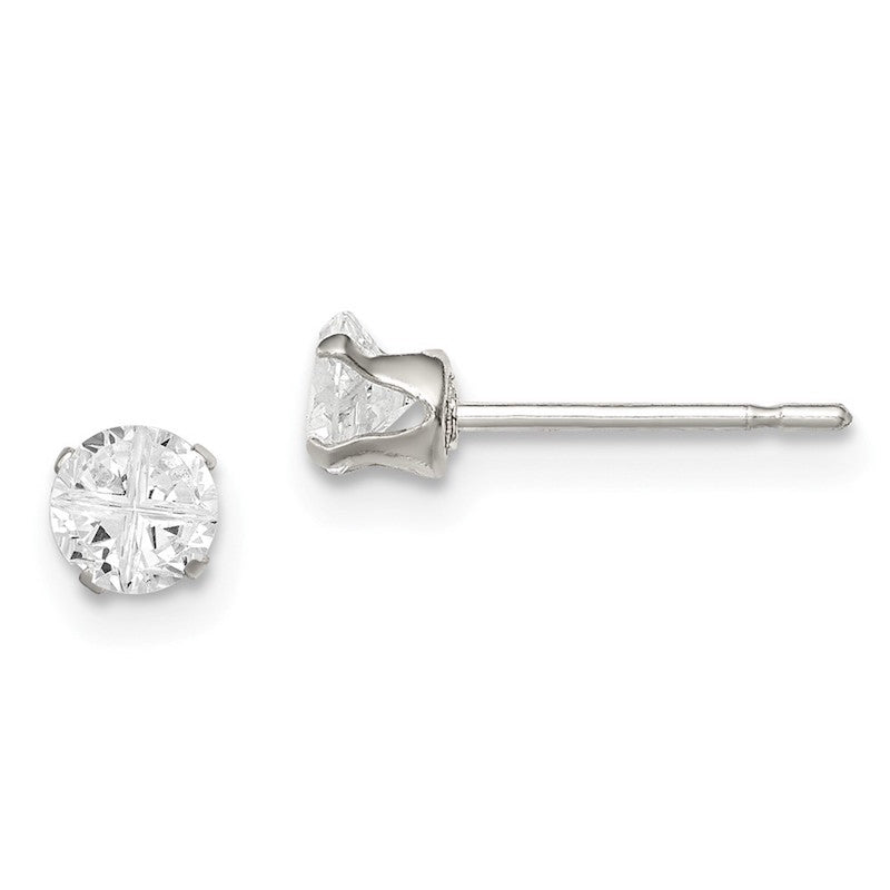 Quality Gold Sterling Silver 4mm Round Snap Set CZ Stud Earrings