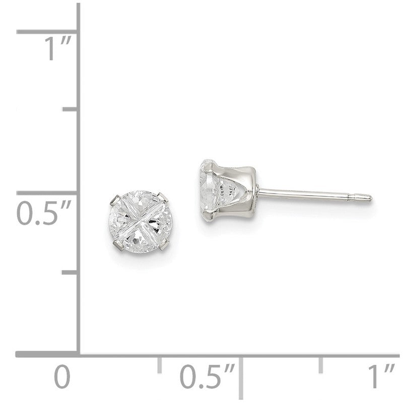 Quality Gold Sterling Silver 4.5mm Round Snap Set CZ Stud Earrings