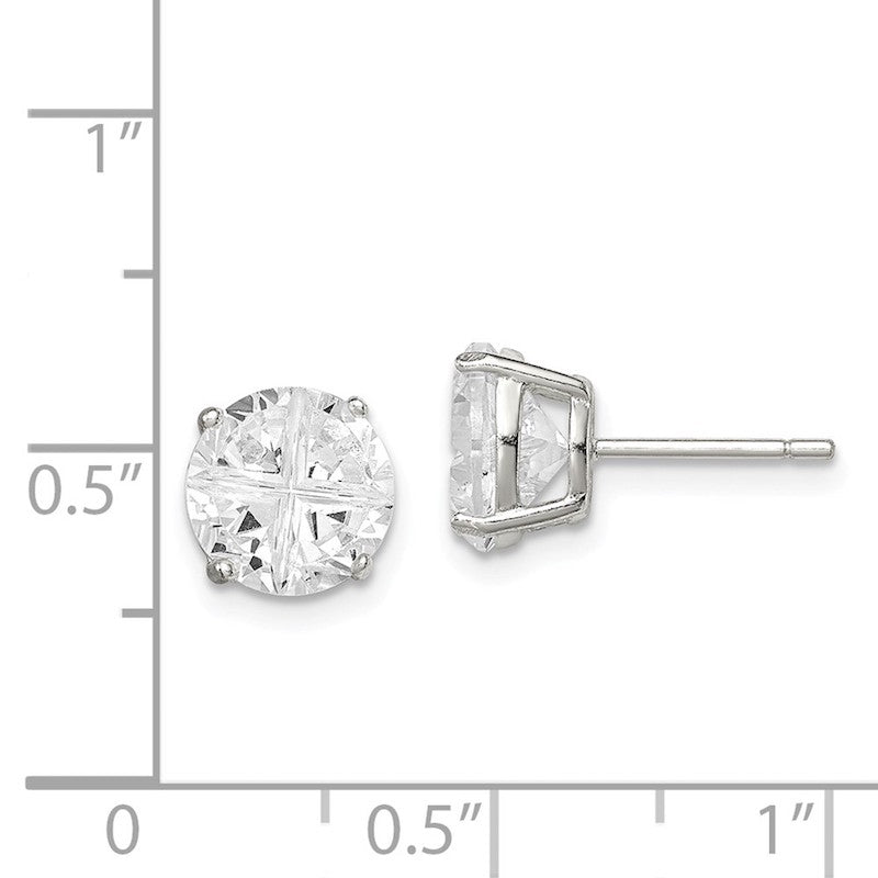 Quality Gold Sterling Silver 8mm Round Basket Set CZ Stud Earrings