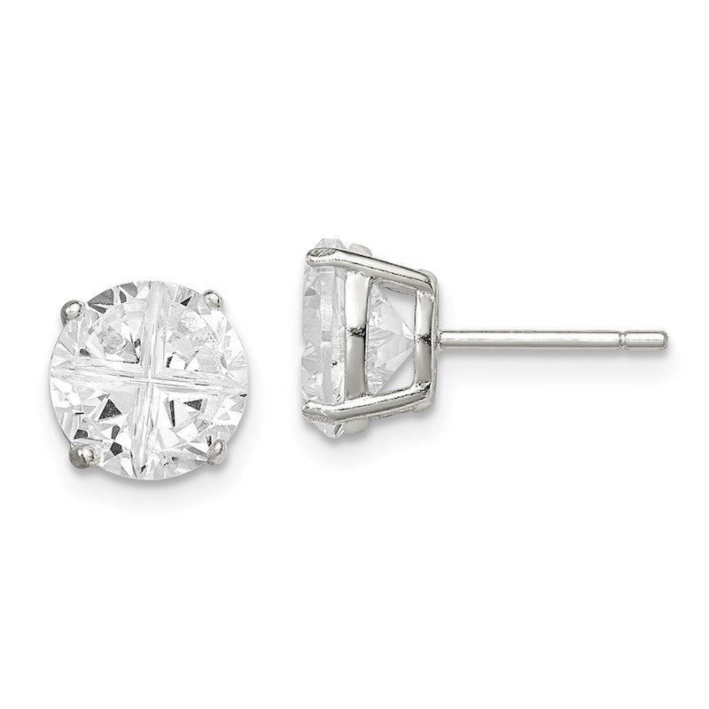 Quality Gold Sterling Silver 8mm Round Basket Set CZ Stud Earrings