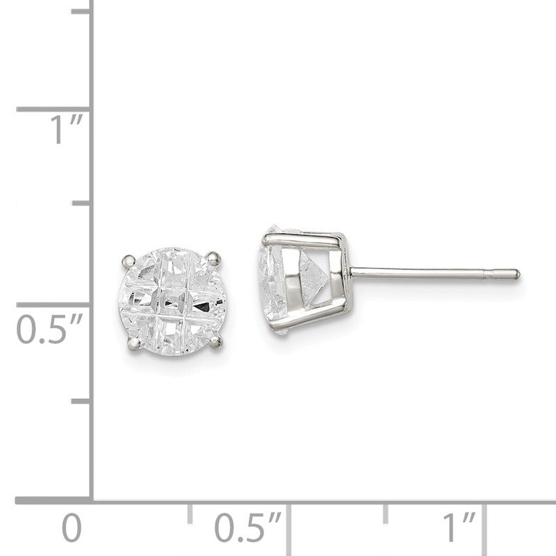 Quality Gold Sterling Silver 7mm Round Basket Set CZ Stud Earrings