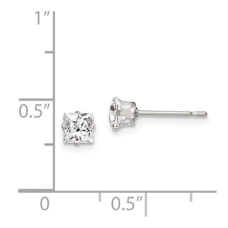 Quality Gold Sterling Silver 4mm Square Snap Set CZ Stud Earrings