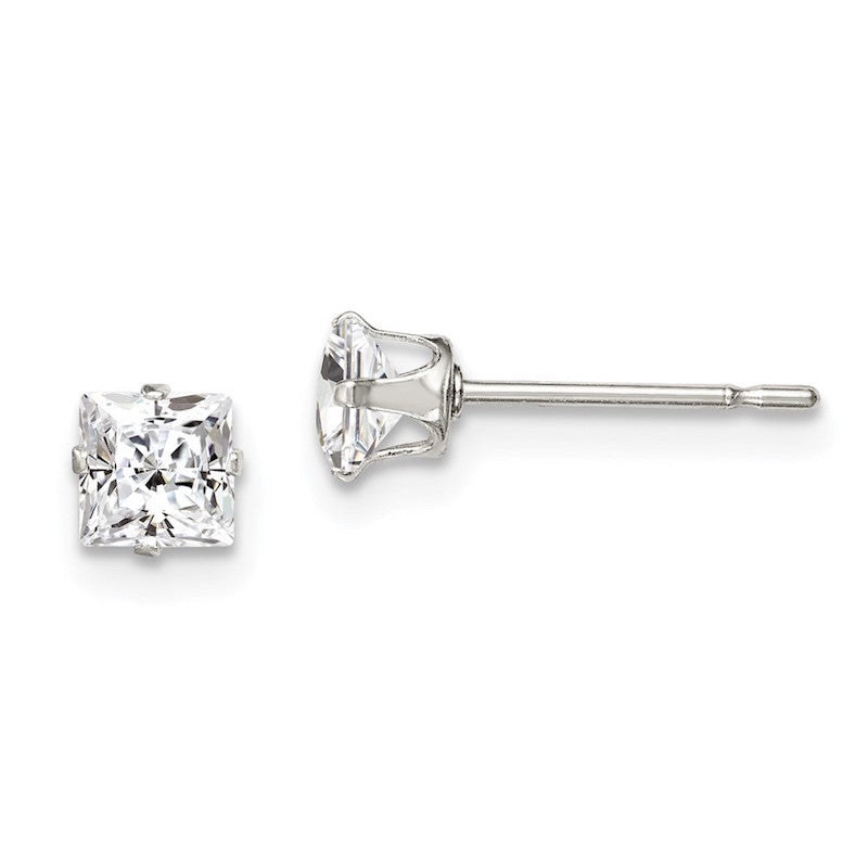 Quality Gold Sterling Silver 4mm Square Snap Set CZ Stud Earrings