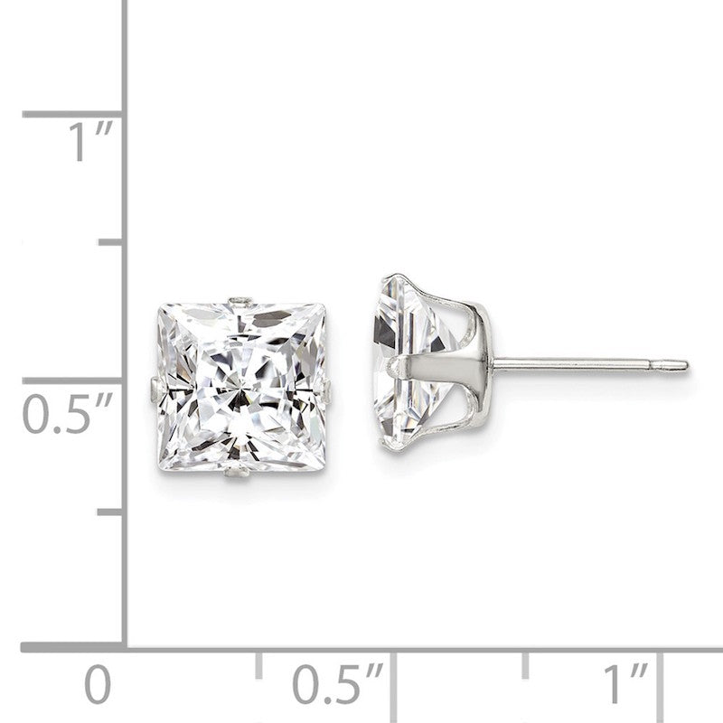 Quality Gold Sterling Silver 8mm Square Snap Set CZ Stud Earrings