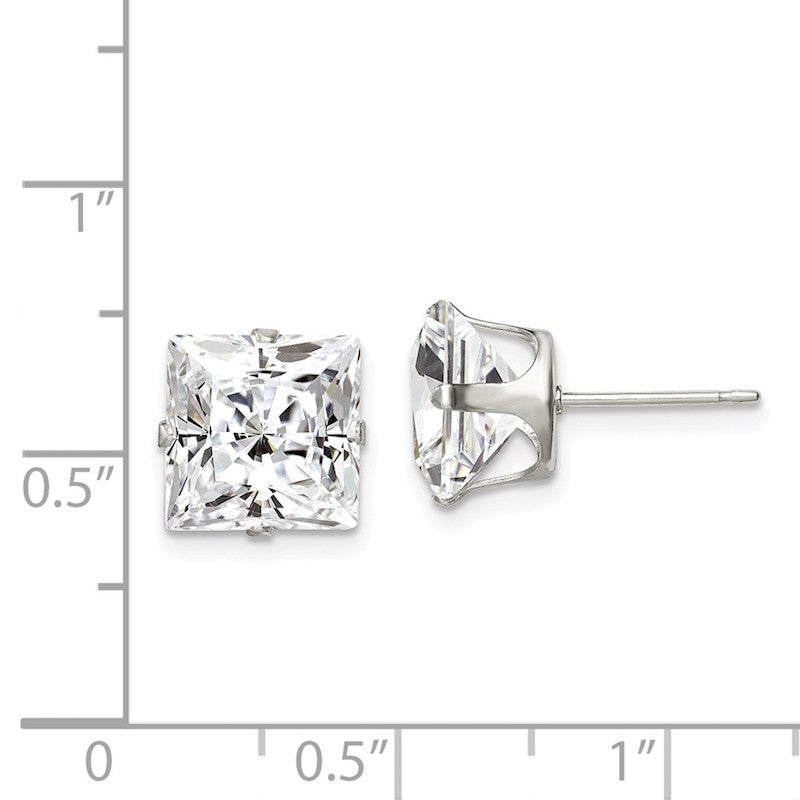 Quality Gold Sterling Silver 9mm Square Snap Set CZ Stud Earrings