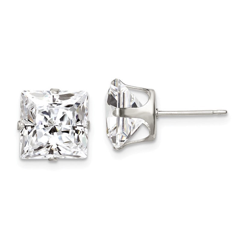 Quality Gold Sterling Silver 9mm Square Snap Set CZ Stud Earrings