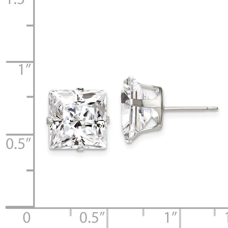 Quality Gold Sterling Silver 10mm Square Snap Set CZ Stud Earrings