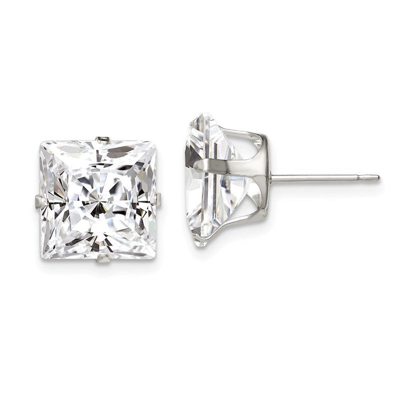 Quality Gold Sterling Silver 10mm Square Snap Set CZ Stud Earrings