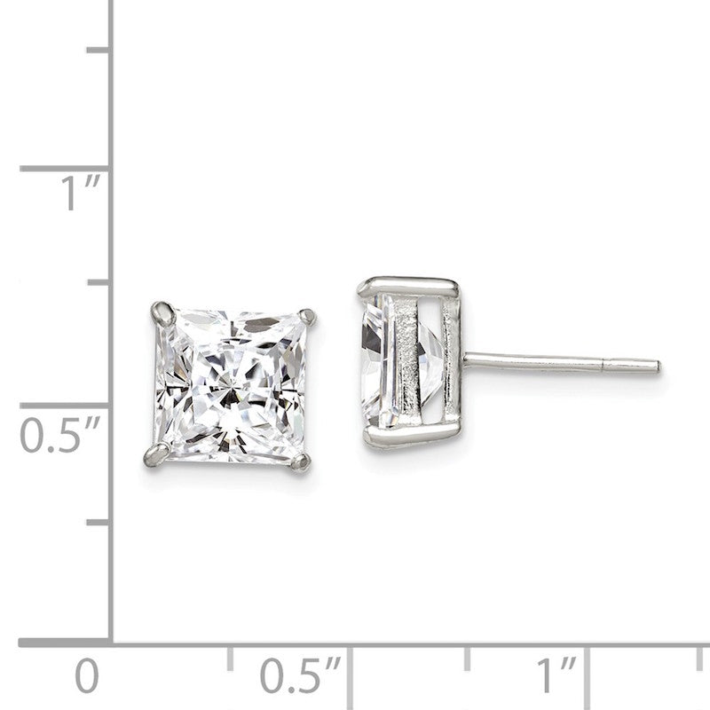 Quality Gold Sterling Silver 8mm Square CZ Basket Set Stud Earrings