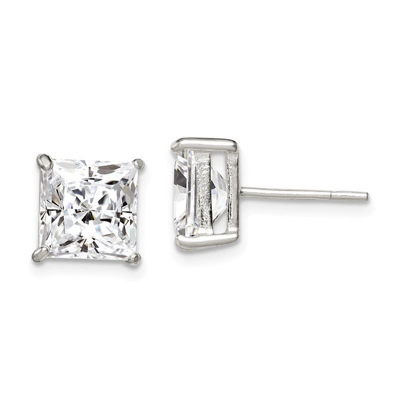 Quality Gold Sterling Silver 8mm Square CZ Basket Set Stud Earrings