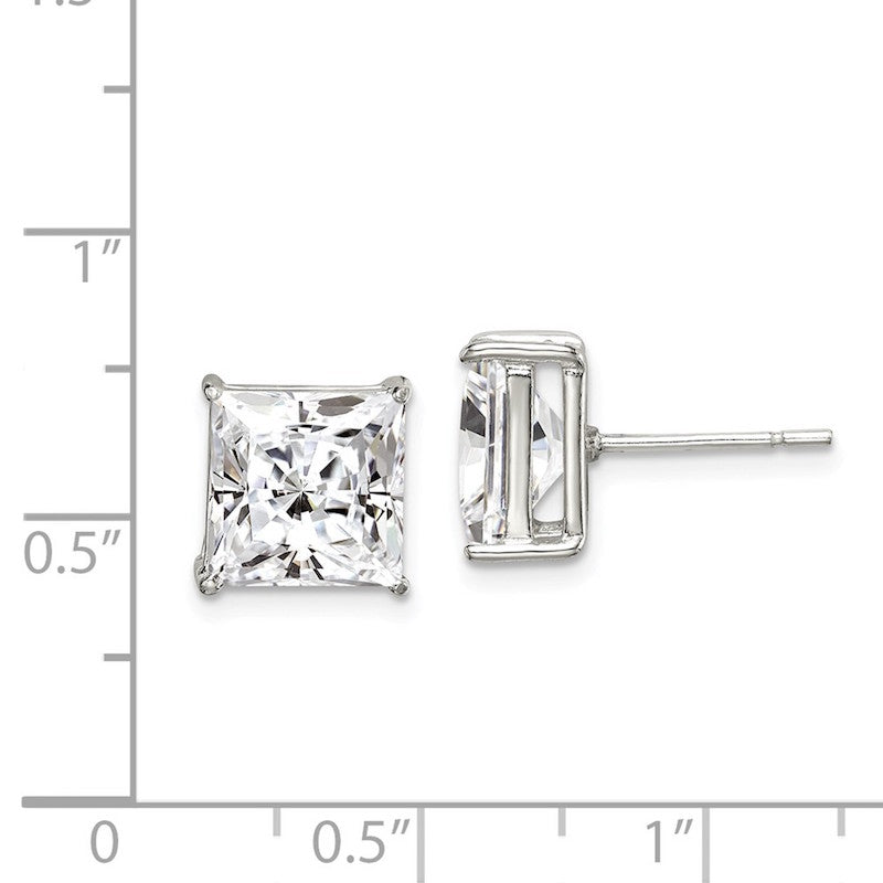 Quality Gold Sterling Silver 9mm Square CZ Basket Set Stud Earrings