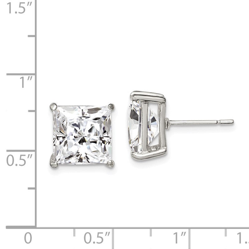 Quality Gold Sterling Silver 10mm Square CZ Basket Set Stud Earrings