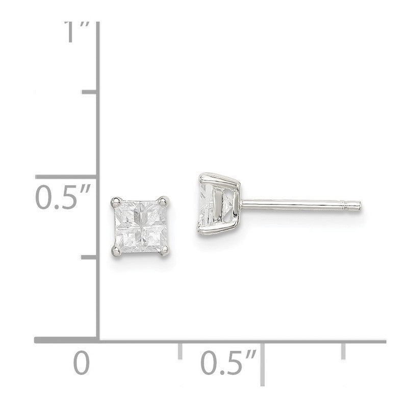 Quality Gold Sterling Silver 4mm Square CZ Basket Set Stud Earrings