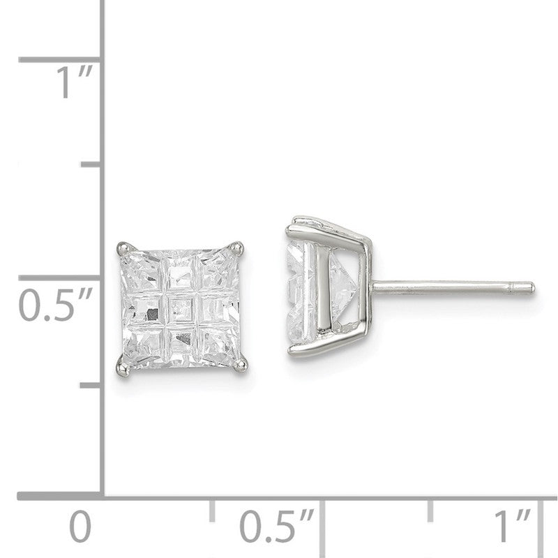 Quality Gold Sterling Silver 7mm Square CZ Basket Set Stud Earrings