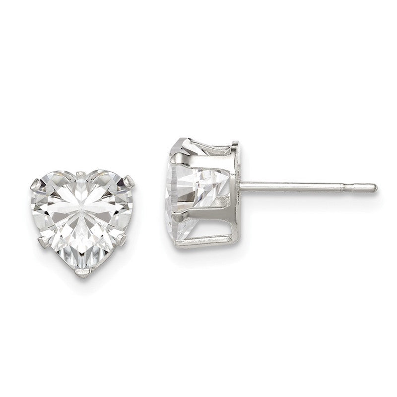 Quality Gold Sterling Silver 7mm Heart Snap Set CZ Stud Earrings