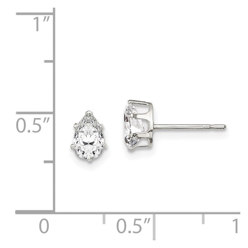 Quality Gold Sterling Silver 6x4 Pear Snap Set CZ Stud Earrings