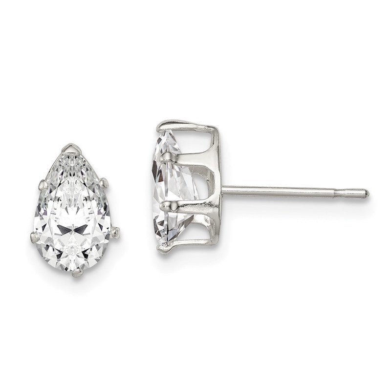 Quality Gold Sterling Silver 8x5 Pear Snap Set CZ Stud Earrings