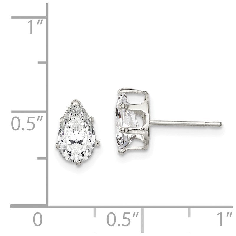 Quality Gold Sterling Silver 8x5 Pear Snap Set CZ Stud Earrings