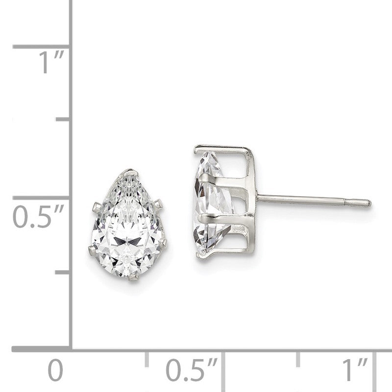 Quality Gold Sterling Silver 9x6 Pear Snap Set CZ Stud Earrings