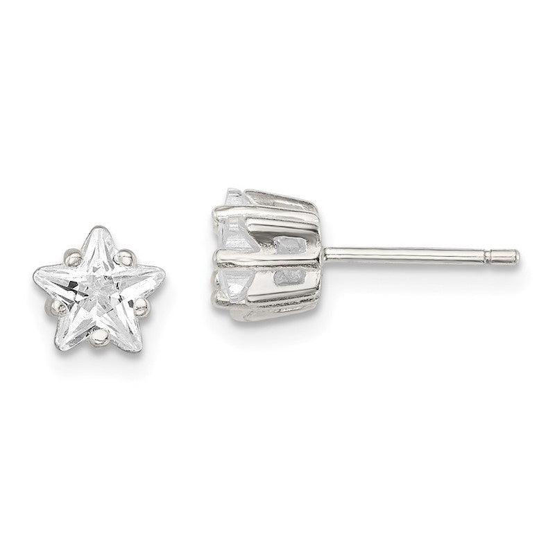 Quality Gold Sterling Silver 6mm Star Basket Set CZ Stud Earrings