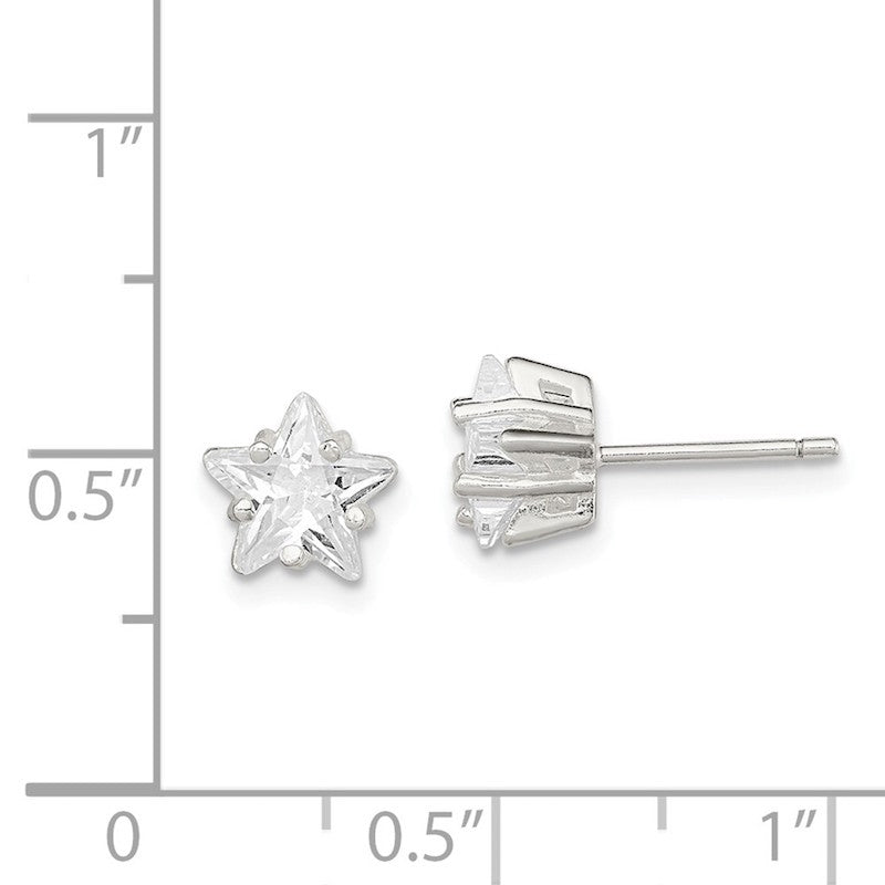 Quality Gold Sterling Silver 7mm Star Snap Set CZ Stud Earrings