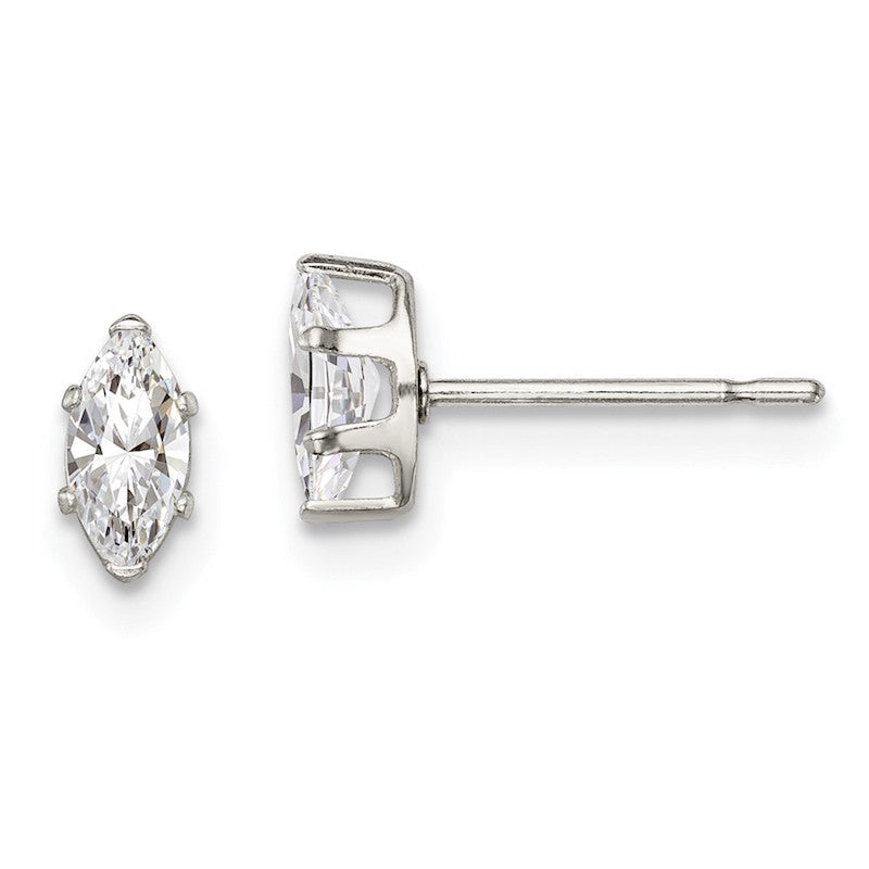 Quality Gold Sterling Silver 6x3 Marquise Snap Set CZ Stud Earrings