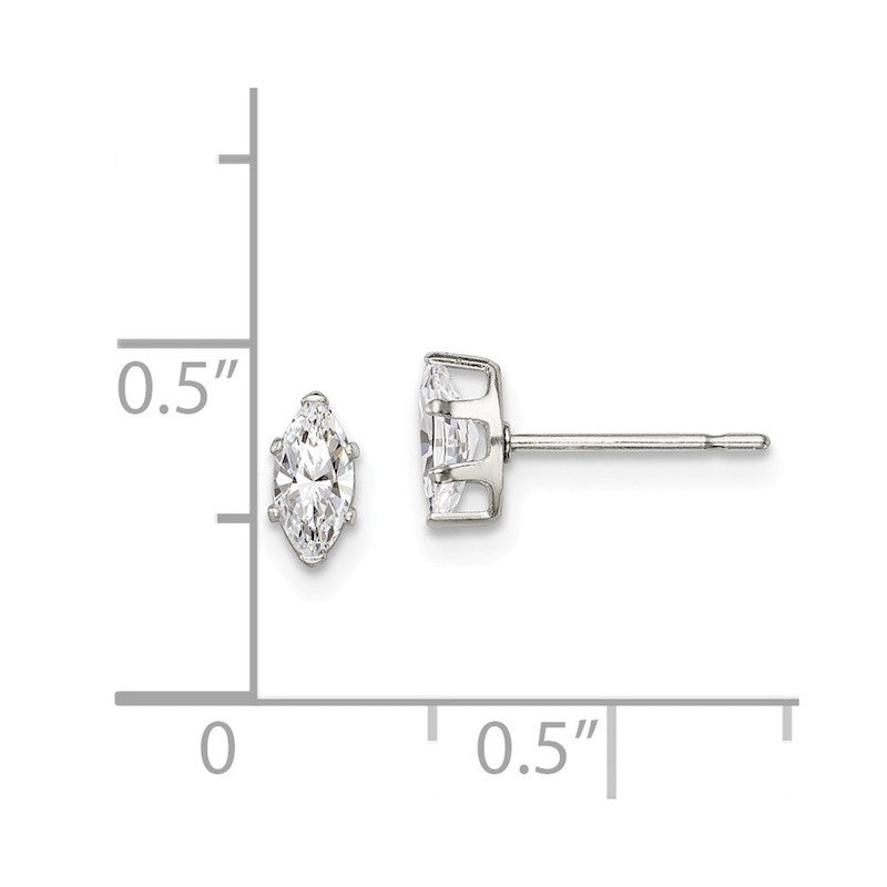 Quality Gold Sterling Silver 6x3 Marquise Snap Set CZ Stud Earrings