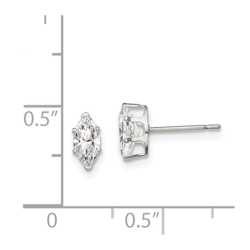 Quality Gold Sterling Silver 7x3.5 Marquise Snap Set CZ Stud Earrings