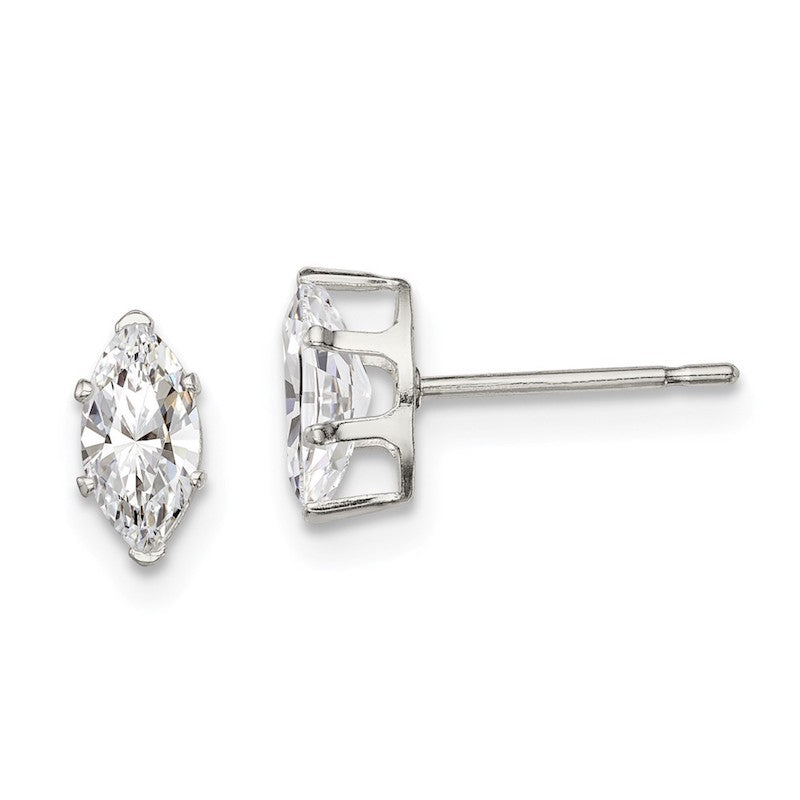 Quality Gold Sterling Silver 7x3.5 Marquise Snap Set CZ Stud Earrings