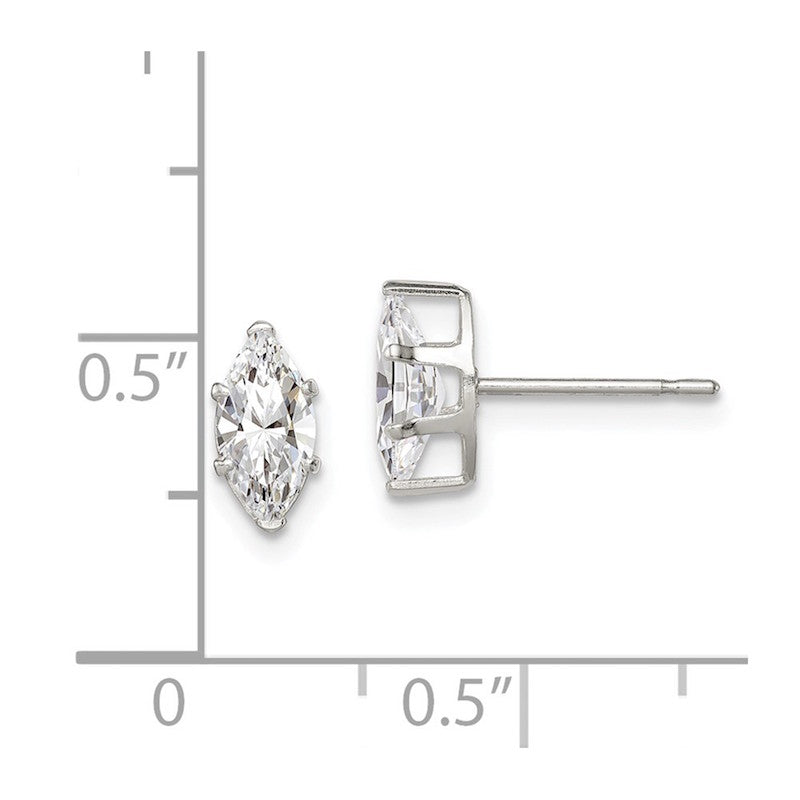 Quality Gold Sterling Silver 8x4 Marquise Snap Set CZ Stud Earrings