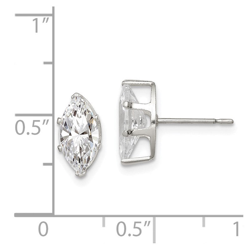 Quality Gold Sterling Silver 10x5 Marquise Snap Set CZ Stud Earrings