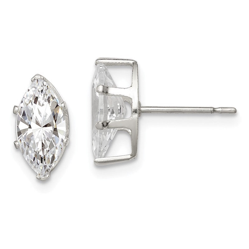 Quality Gold Sterling Silver 10x5 Marquise Snap Set CZ Stud Earrings