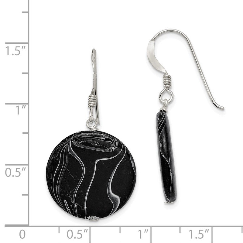 Quality Gold Sterling Silver Black Agate Dangle Disc Earrings